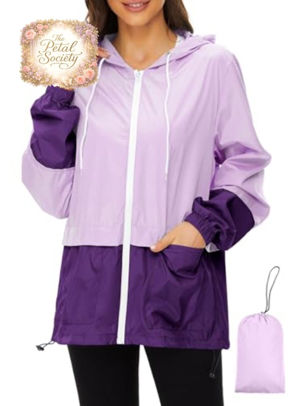 Lightweight Packable Waterproof Rain Jacket with Hood - Women's Raincoat